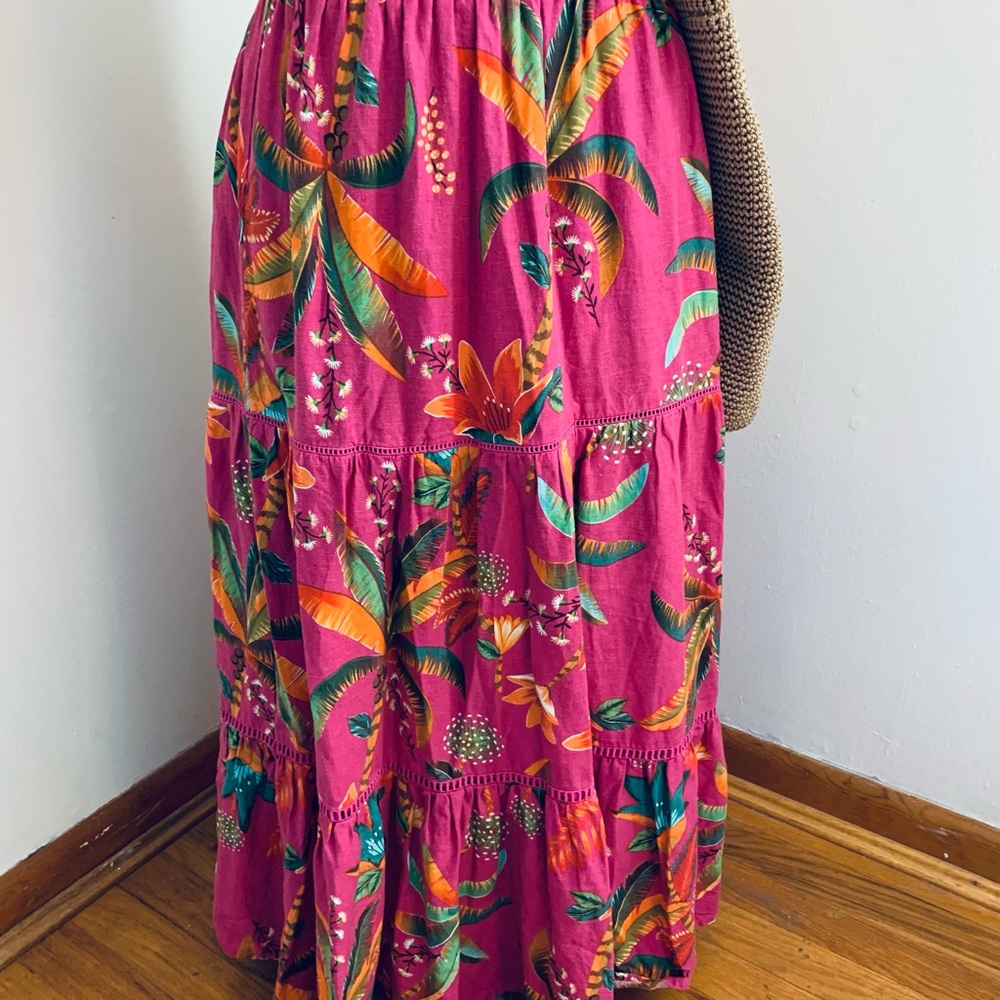 Pink and Green Tiered Maxi Skirt for Resort Wear
